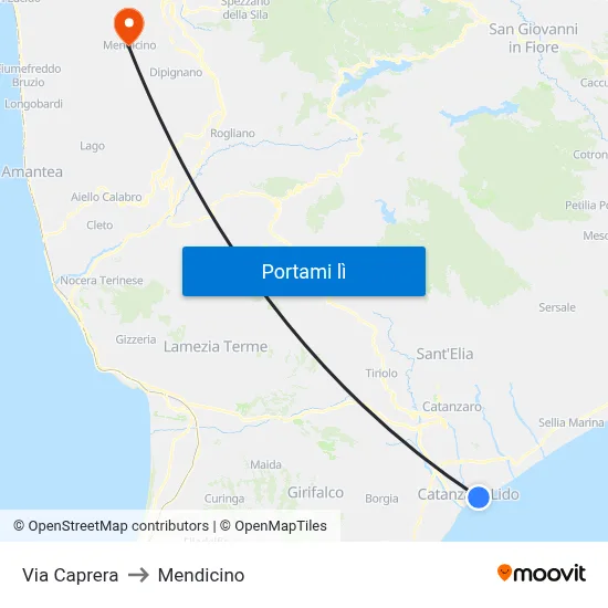 Via Caprera to Mendicino map