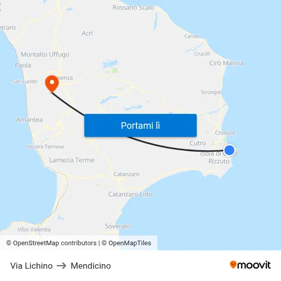 Via Lichino to Mendicino map