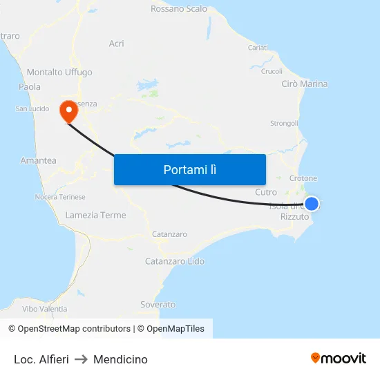 Loc. Alfieri to Mendicino map