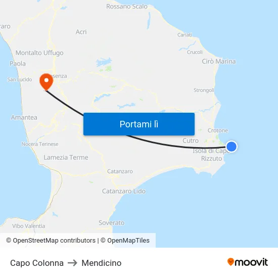 Capo Colonna to Mendicino map