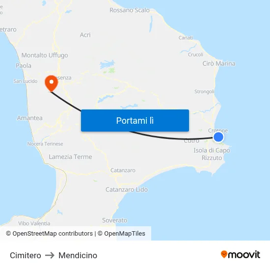 Cimitero to Mendicino map