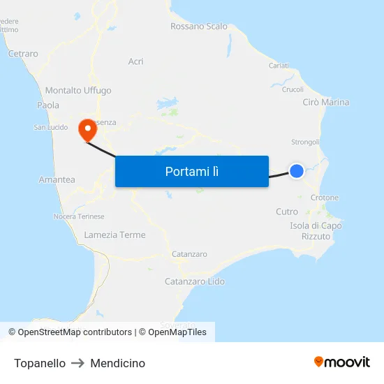 Topanello to Mendicino map