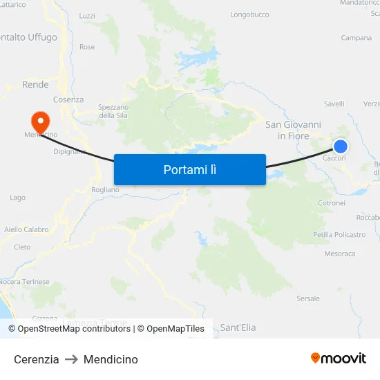 Cerenzia to Mendicino map