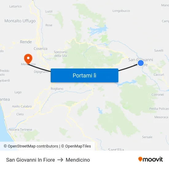 San Giovanni In Fiore to Mendicino map