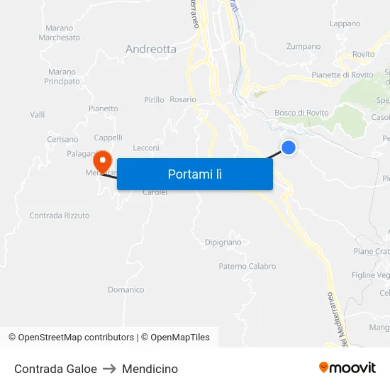 Contrada Galoe to Mendicino map