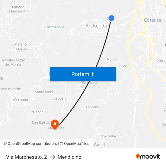 Via Marchesato, 2 to Mendicino map
