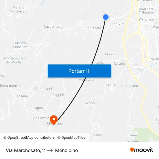 Via Marchesato, 2 to Mendicino map