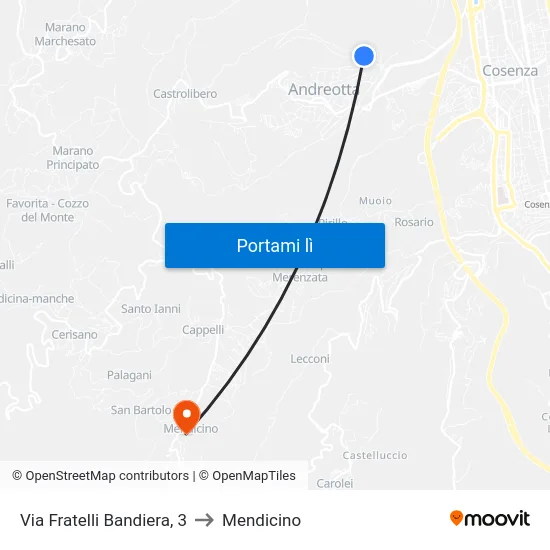 Via Fratelli Bandiera, 3 to Mendicino map