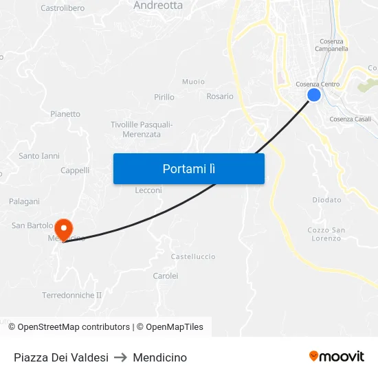 Piazza Dei Valdesi to Mendicino map