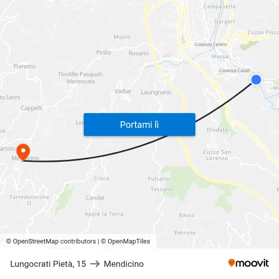 Lungocrati Pietà, 15 to Mendicino map
