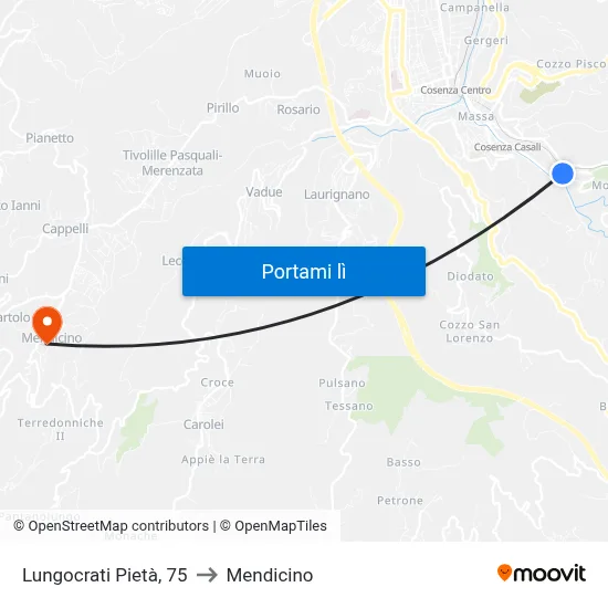 Lungocrati Pietà, 75 to Mendicino map