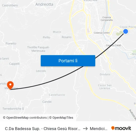 C.Da Badessa Sup. - Chiesa Gesù Risorto to Mendicino map