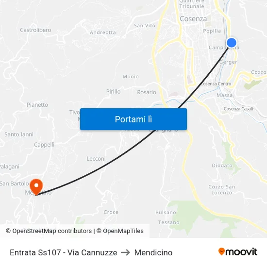 Entrata Ss107 - Via Cannuzze to Mendicino map