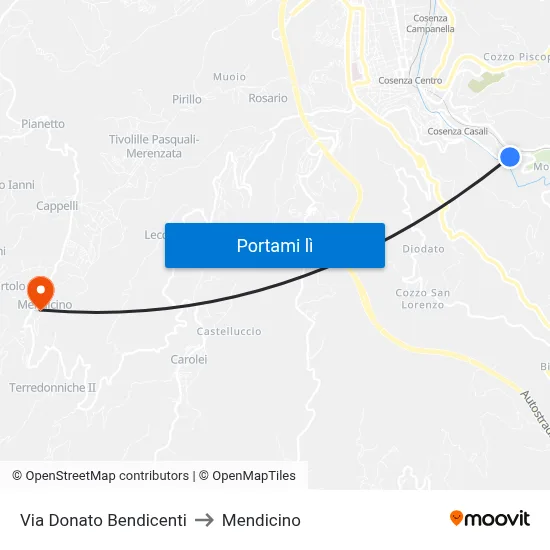 Via Donato Bendicenti to Mendicino map