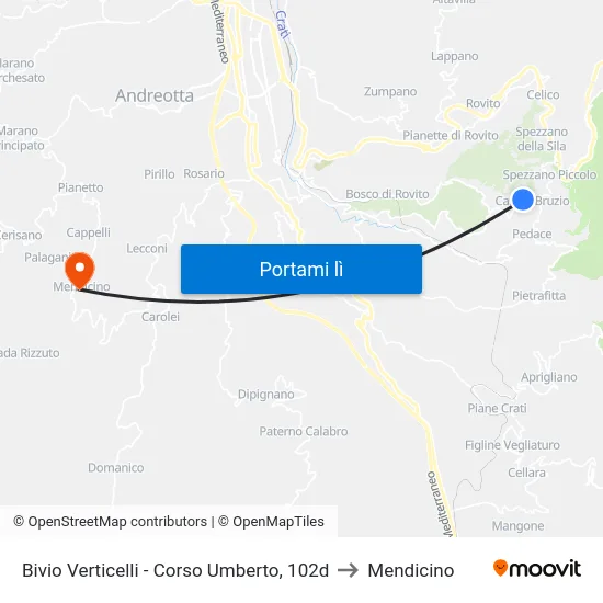 Bivio Verticelli - Corso Umberto, 102d to Mendicino map