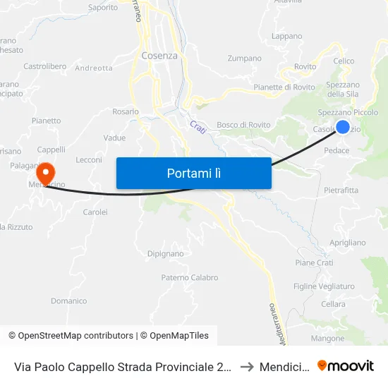Via Paolo Cappello Strada Provinciale 226, 1 to Mendicino map