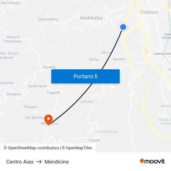 Centro Aias to Mendicino map
