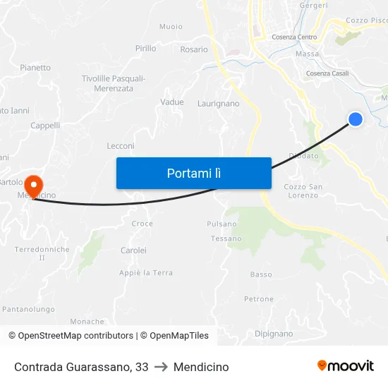 Contrada Guarassano, 33 to Mendicino map