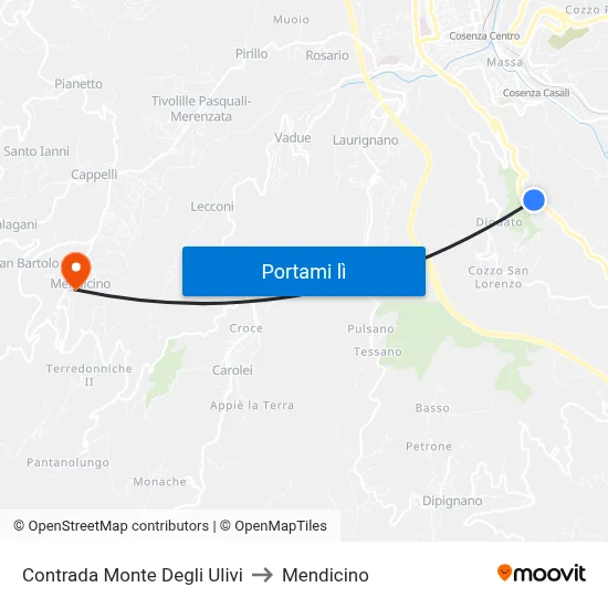 Contrada Monte Degli Ulivi to Mendicino map