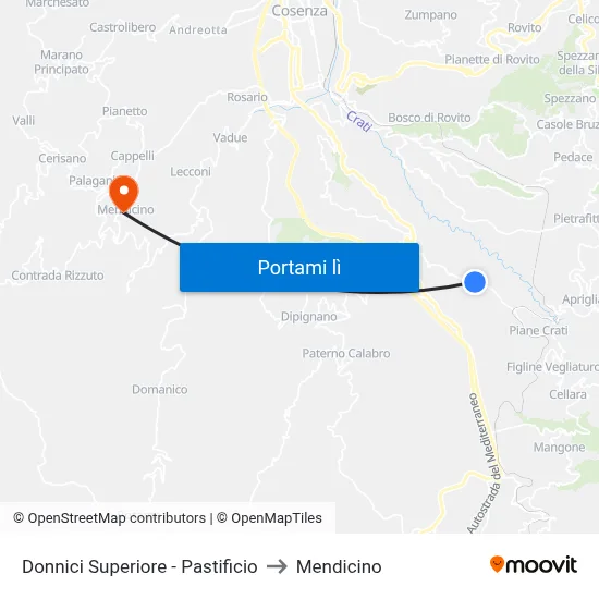 Donnici Superiore - Pastificio to Mendicino map