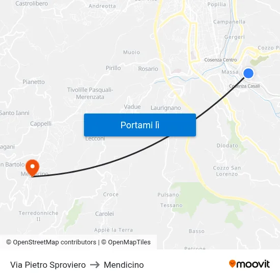 Via Pietro Sproviero to Mendicino map