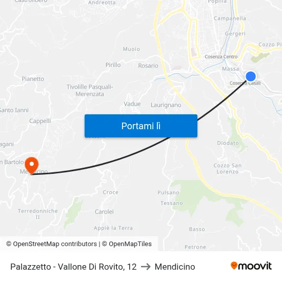 Palazzetto - Vallone Di Rovito, 12 to Mendicino map