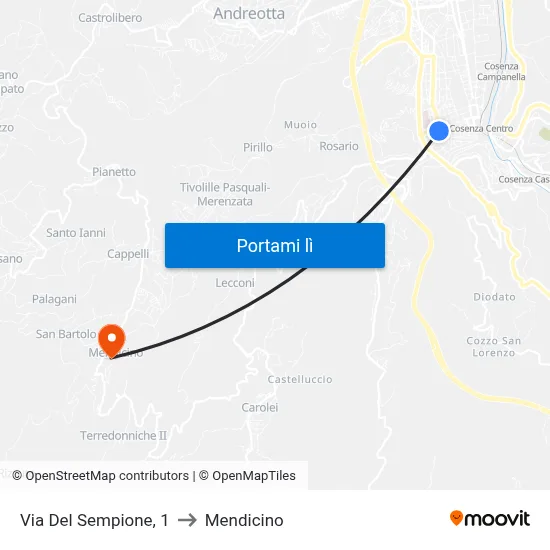 Via Del Sempione, 1 to Mendicino map