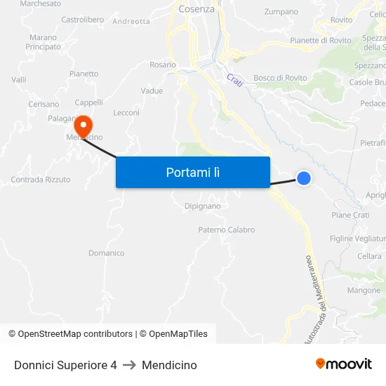 Donnici Superiore 4 to Mendicino map