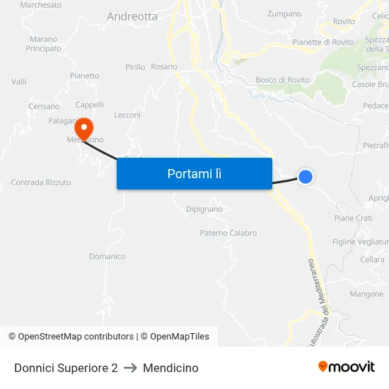 Donnici Superiore 2 to Mendicino map