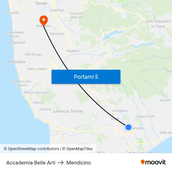 Accademia Belle Arti to Mendicino map