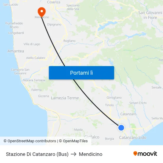 Stazione Di Catanzaro (Bus) to Mendicino map