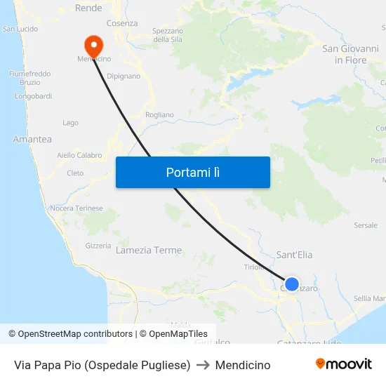 Via Papa Pio (Ospedale Pugliese) to Mendicino map