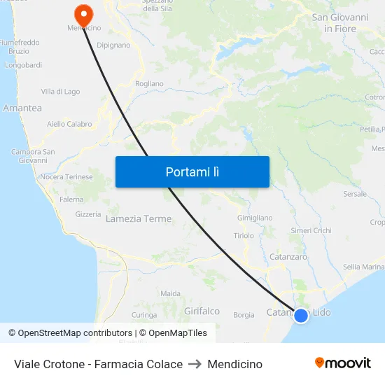 Viale Crotone - Farmacia Colace to Mendicino map