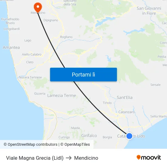 Viale Magna Grecia (Lidl) to Mendicino map