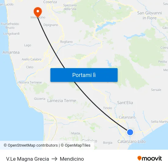 V.Le Magna Grecia to Mendicino map