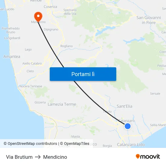 Via Brutium to Mendicino map