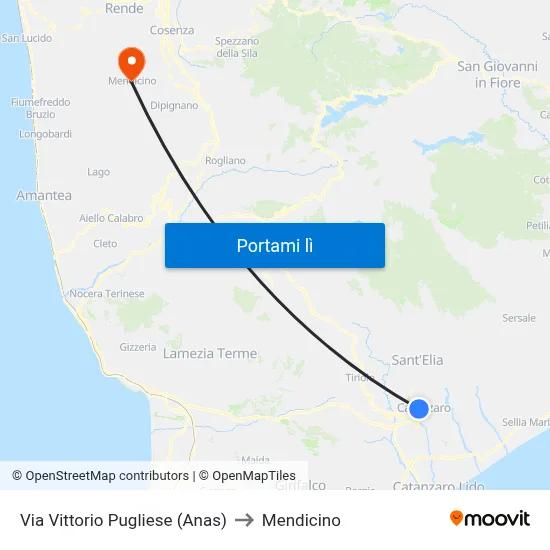 Via Vittorio Pugliese (Anas) to Mendicino map