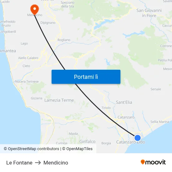 Le Fontane to Mendicino map