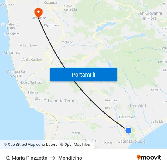 S. Maria Piazzetta to Mendicino map