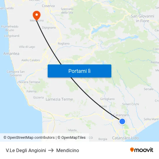 V.Le Degli Angioini to Mendicino map