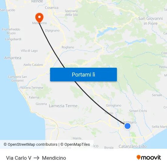 Via Carlo V to Mendicino map
