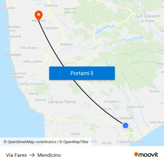 Via Fares to Mendicino map