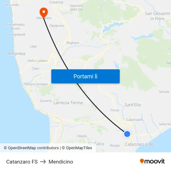 Catanzaro FS to Mendicino map