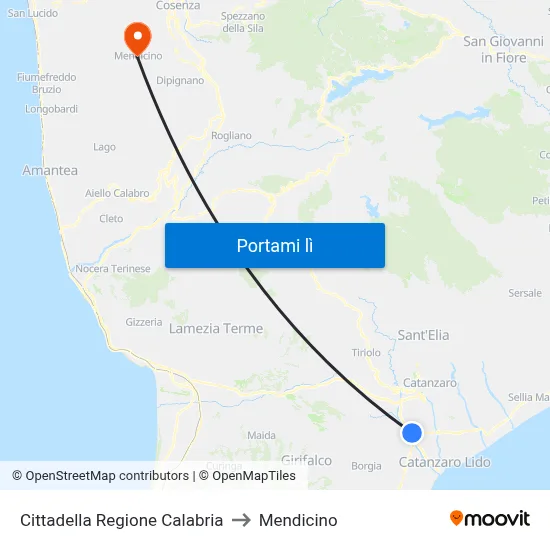 Cittadella Regione Calabria to Mendicino map