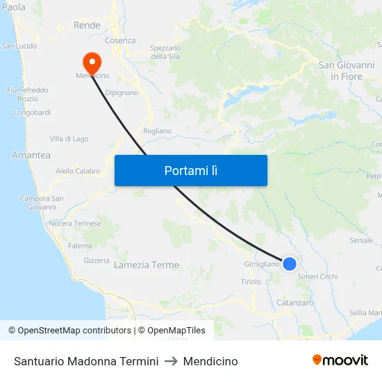 Santuario Madonna Termini to Mendicino map