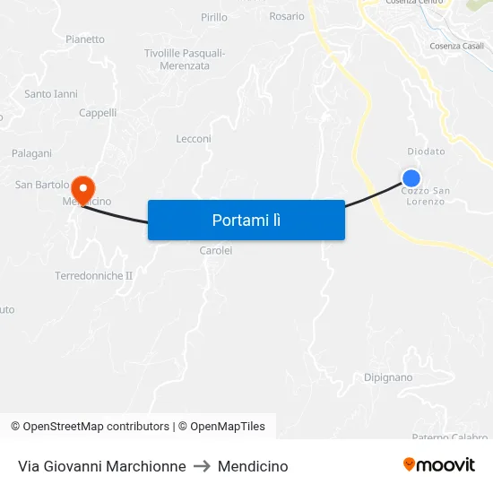 Via Giovanni Marchionne to Mendicino map