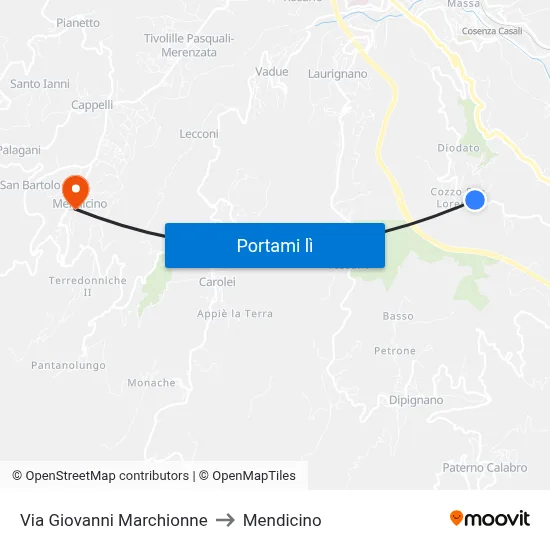 Via Giovanni Marchionne to Mendicino map