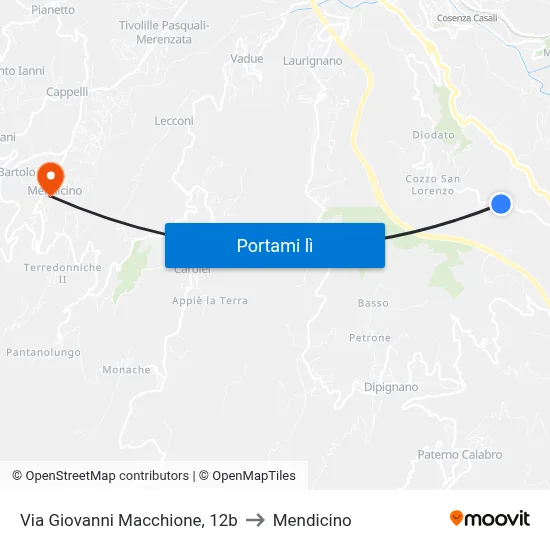 Via Giovanni Macchione, 12b to Mendicino map