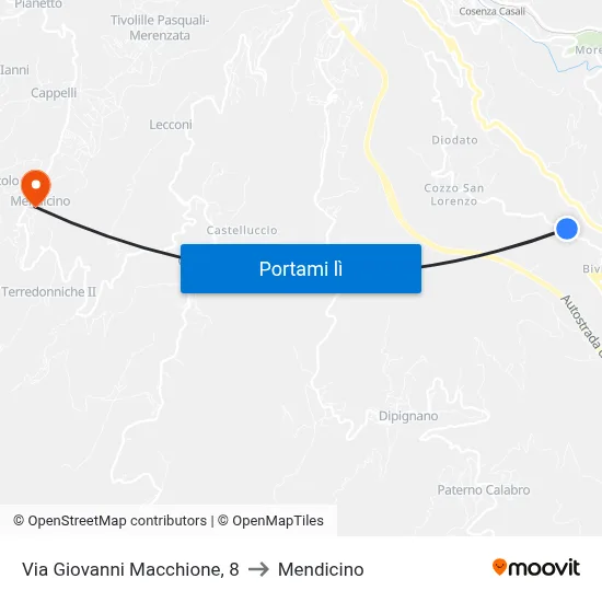 Via Giovanni Macchione, 8 to Mendicino map