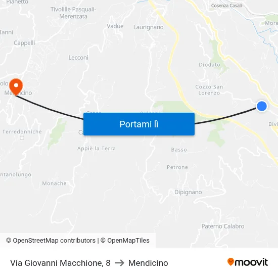 Via Giovanni Macchione, 8 to Mendicino map